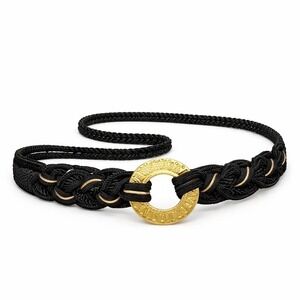 Vintage Jacqueline Ferrar Rope Belt BlackGold Nautical Chain S M 9208 NEVER WORN